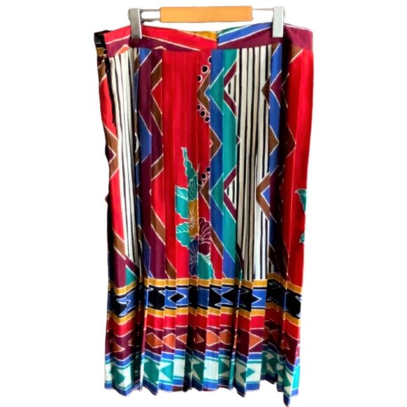 Vintage pleated midi skirt in amazing colour print and fabric - Picture 2 of 16